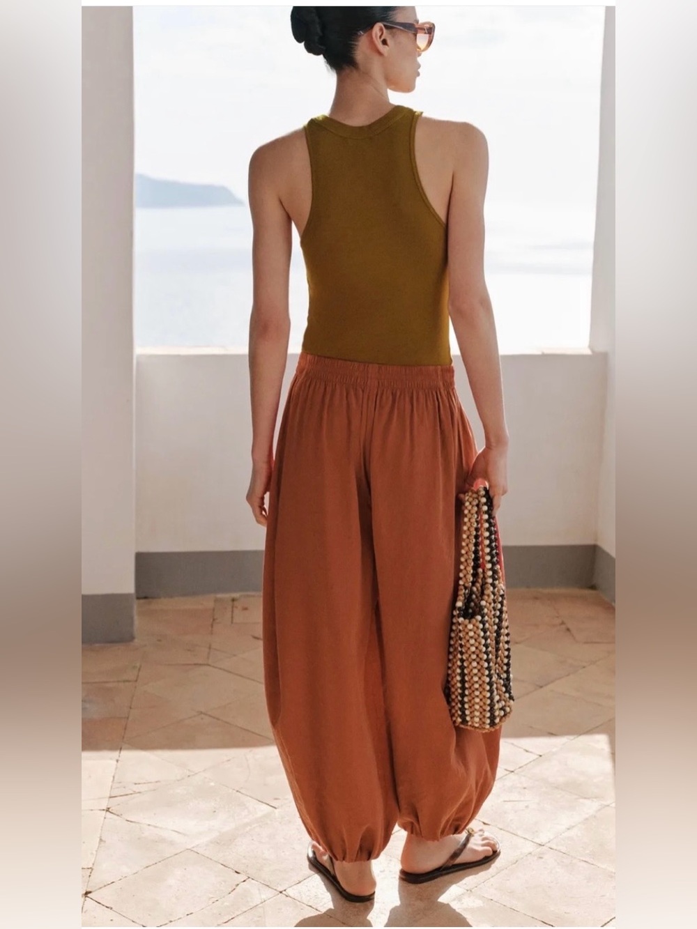 Zara Rust Red Brown Sarouel Balloon Harem Pants - Picture 2 of 3